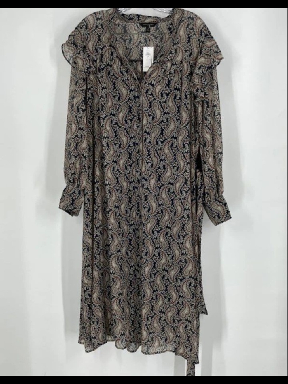 Banana Republic Women's Navy Blue Orange Paisley Long Sleeve Shift Dress Size S